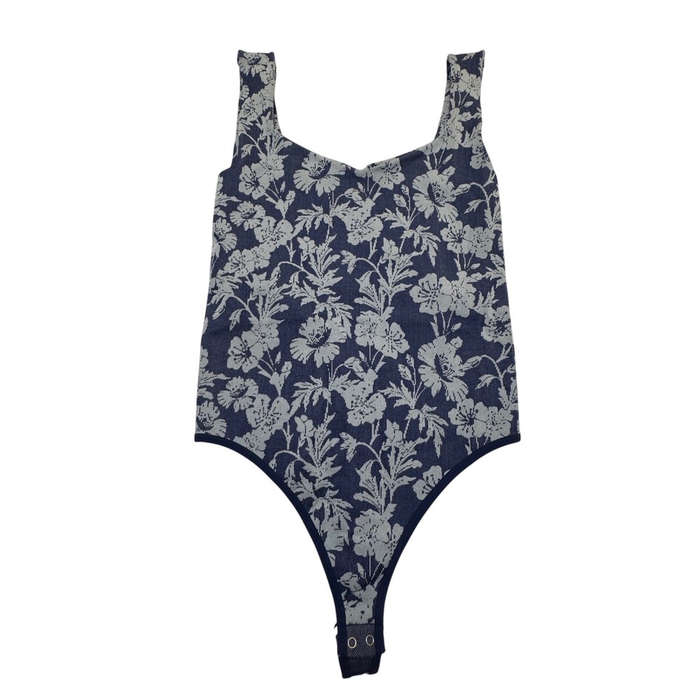 Free People Intimately Floral Jacquard Bodysuit Blue White XS/S Boho Coquette - Picture 3 of 6